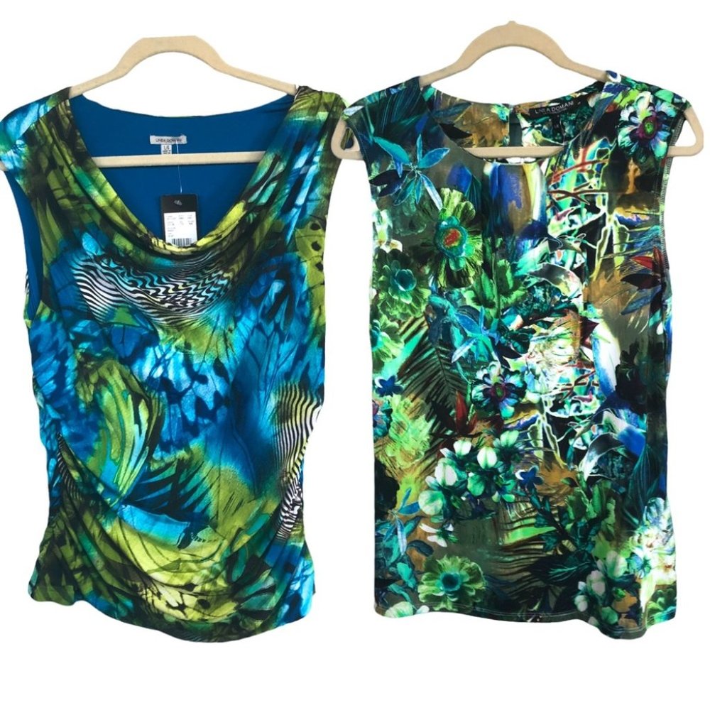 (2) Linea Domani Tops Size Large Floral Colourful Blue Green